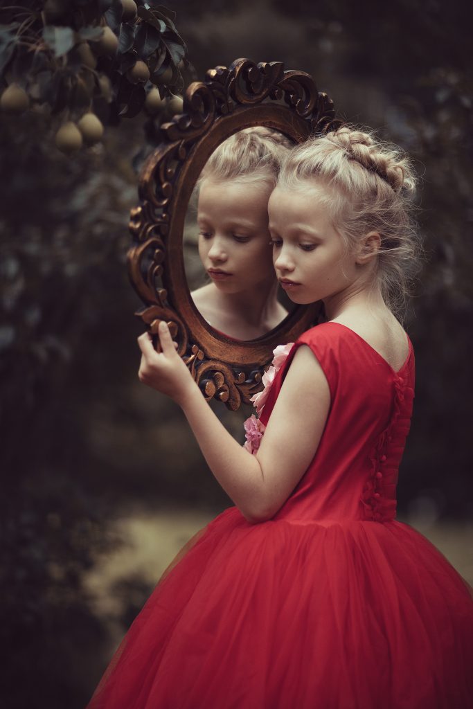 girl mirror red dress